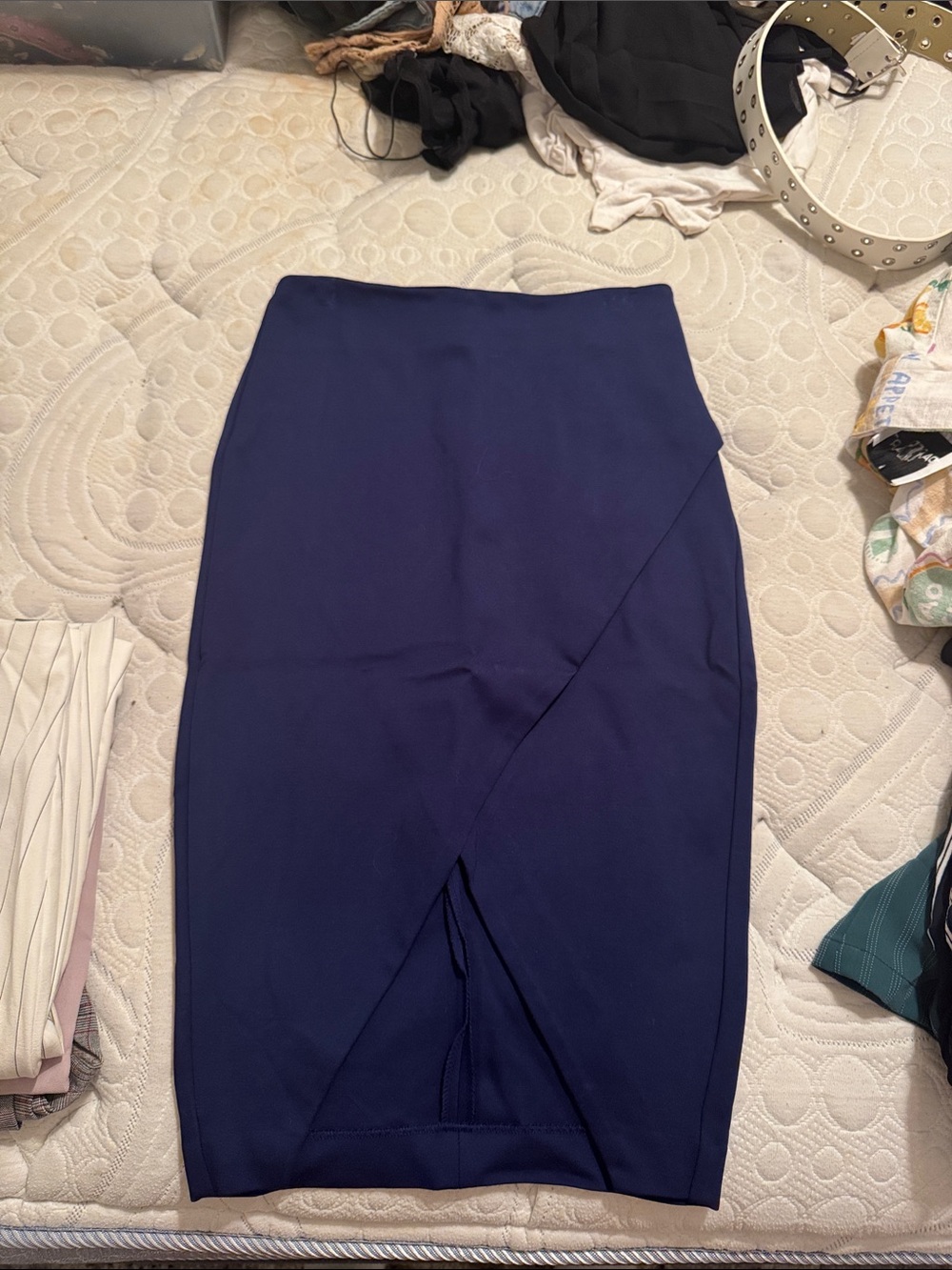Classic Navy Pencil Skirt with Front Slit